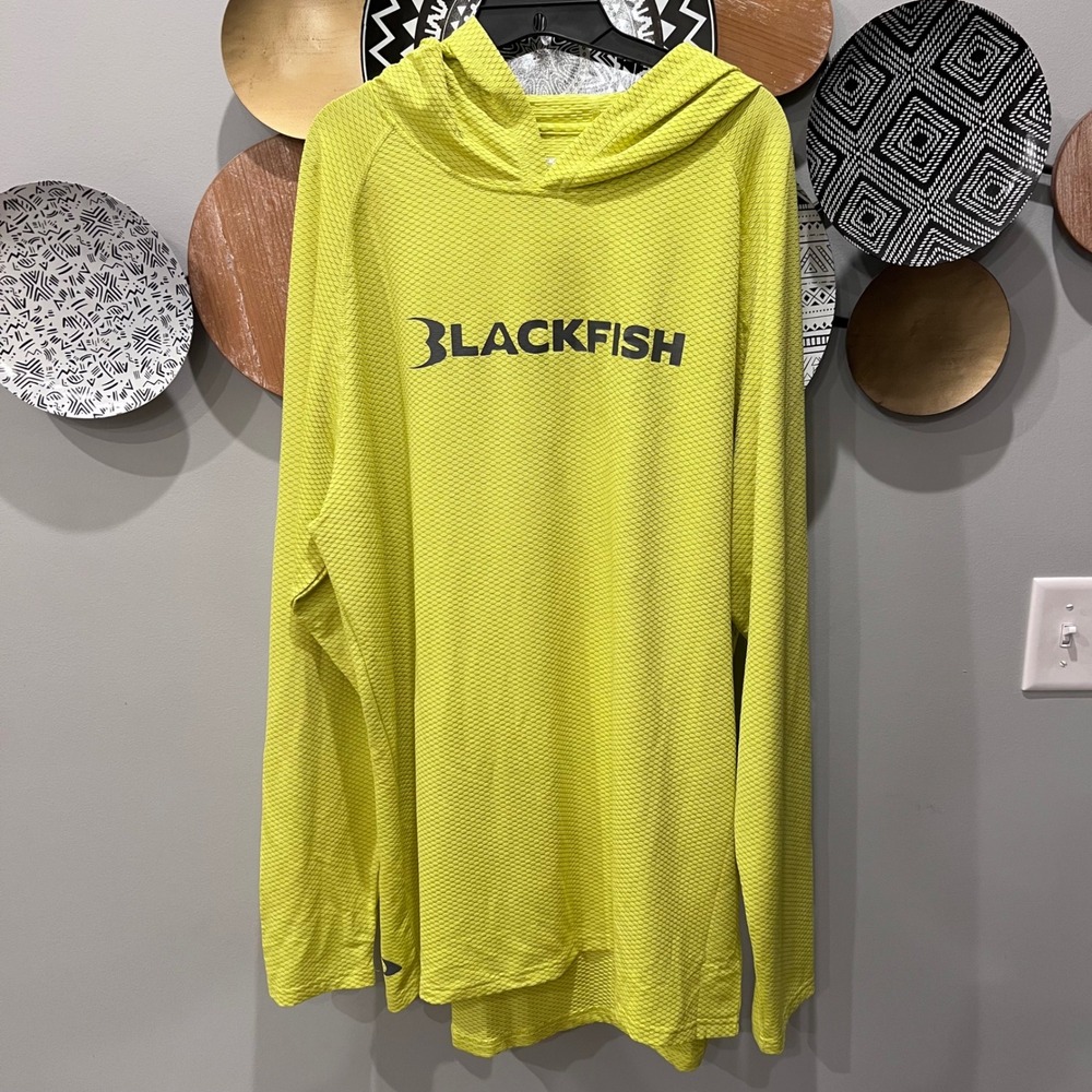 Blackfish Neon Yellow Textured Performance Hoodie Mens 2XL Long Sleeve Sun Shirt